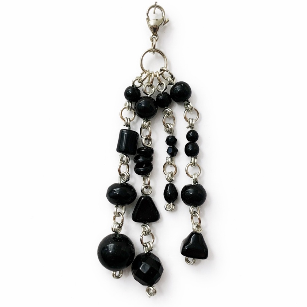 Black Beaded Charm - Keychain Bag Charm Zipper Pull | Minimalist Goth Alt Y2K